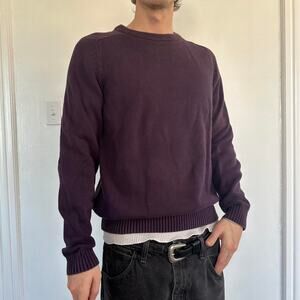 Vintage 00s Basic Purple Cable Knit Crewneck Sweater Pullover Top